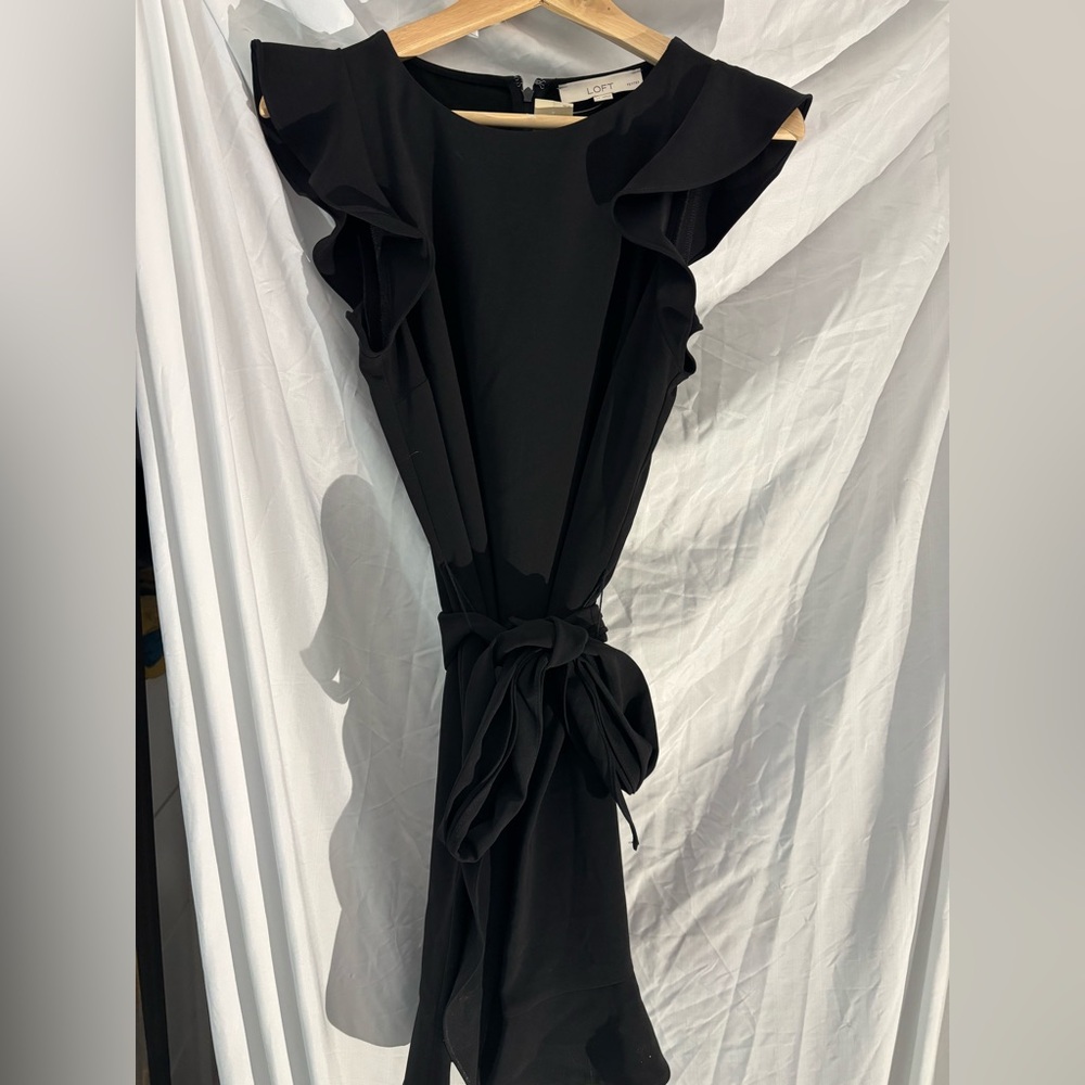 LOFT Black Asymmetrical Ruffle Dress